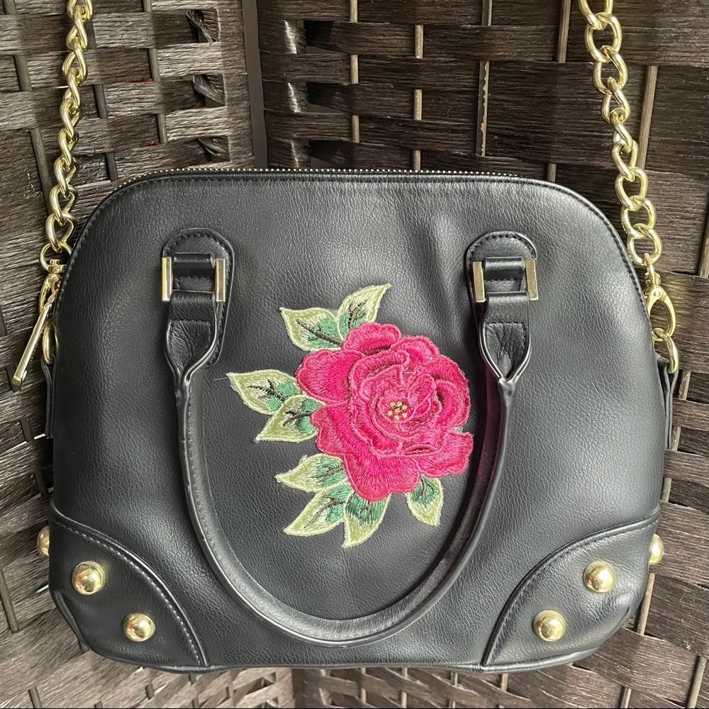 Steve Madden Rose Embroidered Black Bag